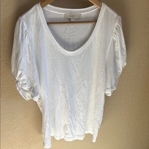 LOFT White Short Sleeve Ruched Sleeve Scoop Neck Top